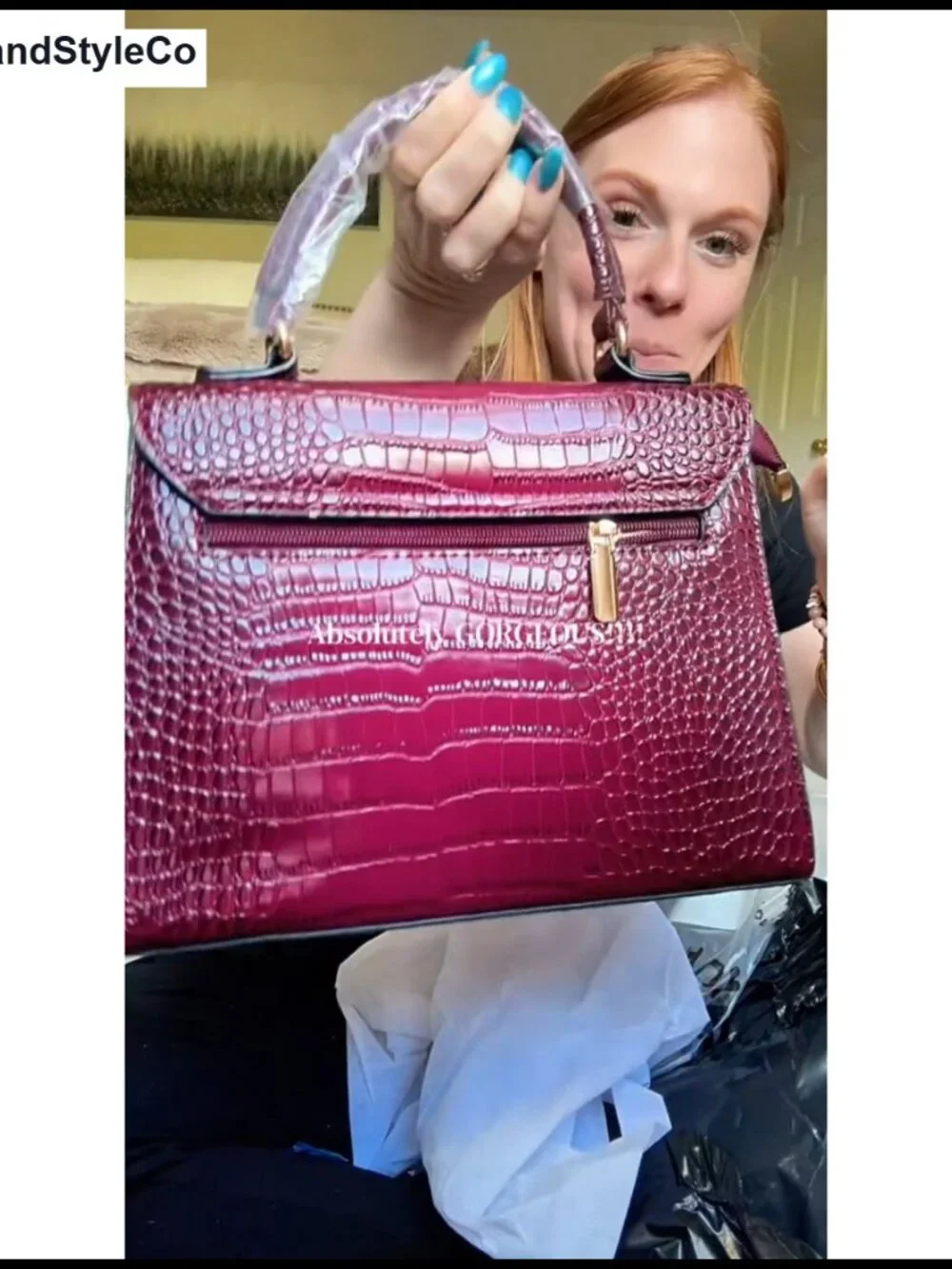 Structured Top Handle Satchel Handbag for Women - Croc Pattern Crossbody